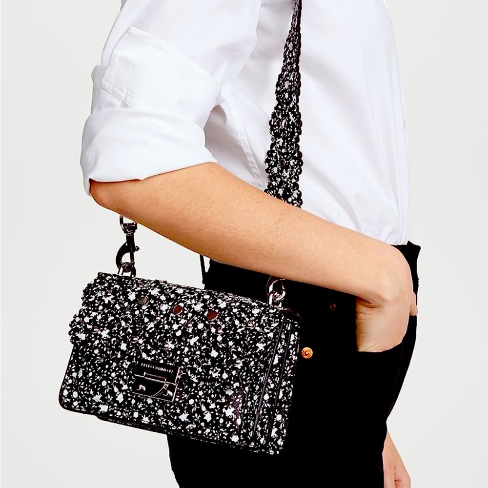 NWOT Rebecca Minkoff Christy Small Shoulder Bag w/ Floral Cutouts - Black Multi